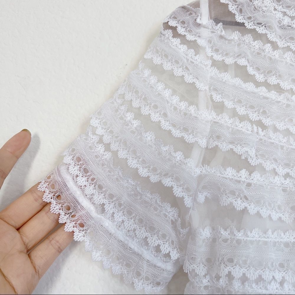 Sandro Helsinki White Black Two Tone Lace Neck Tie Mini Dress XS - Picture 10 of 12